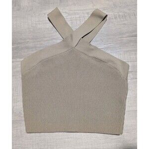 Aritzia Babaton Sculpt Knit Criss Cross Cropped Tank Women's Size M Tan